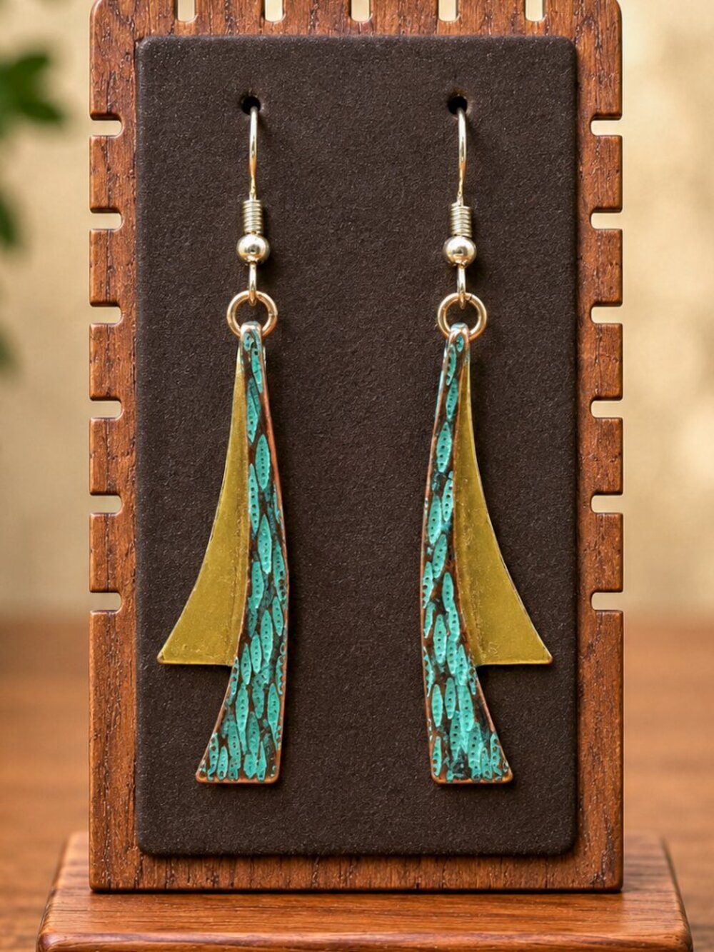 Patina Drop Earrings Gold Green Boho Vintage | Boutique